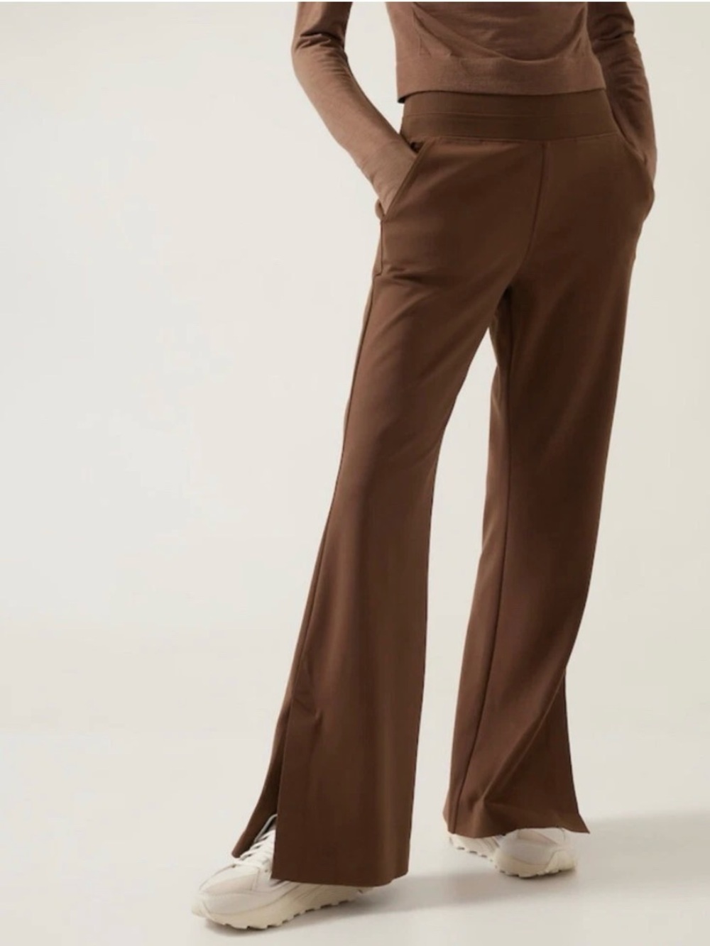 Athleta Venice Brown Boot-Cut Side Slit Flared Pants Athletic Travel XSmall [CH]